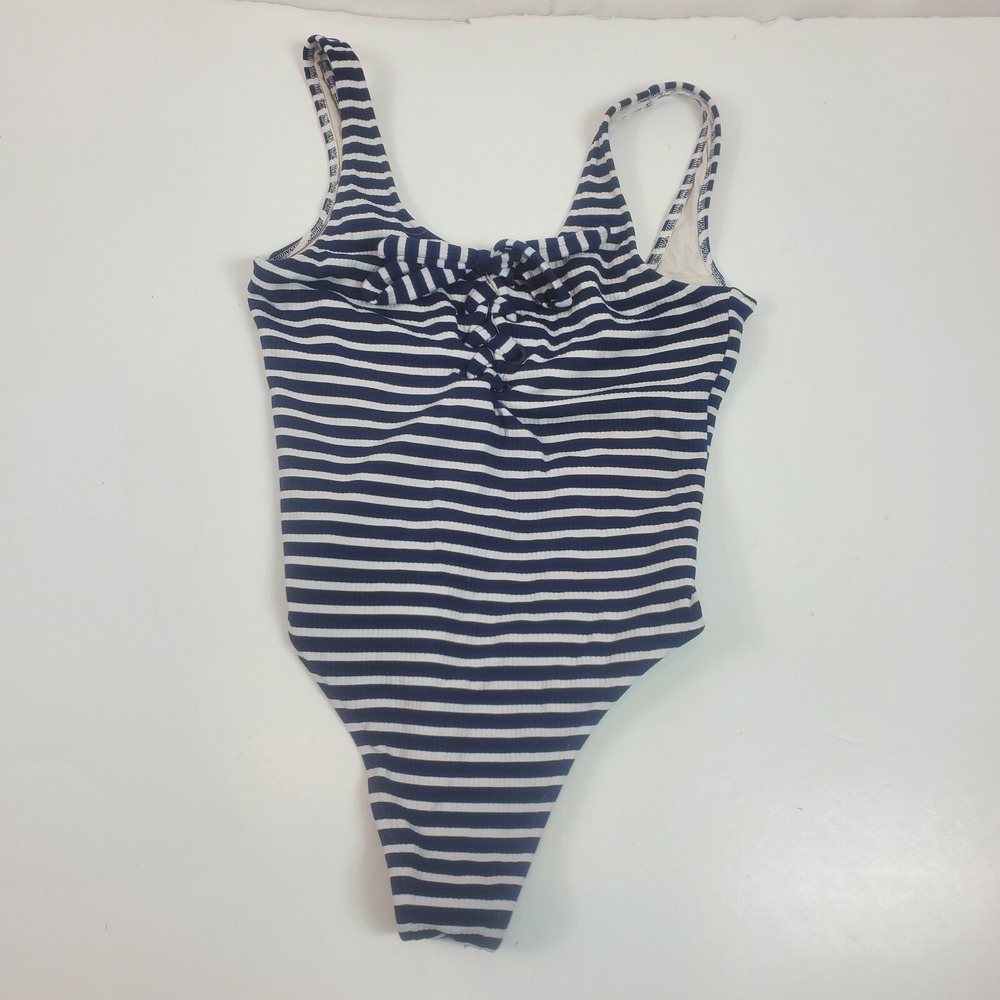 Aerie Lace-Up One Piece Swimsuit Blue White Stripes Size Small Cheeky